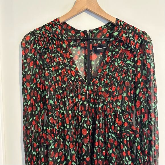 The Kooples Black Red Floral Silk Long Sleeve Mini Dress Small - Picture 7 of 10